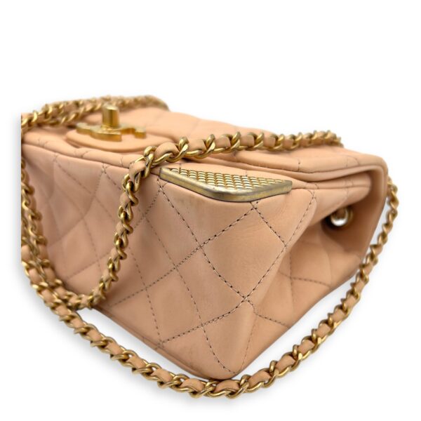 Mini Rectangle Shoulder Bag Beige in Lambskin, Gold hardware - Image 7