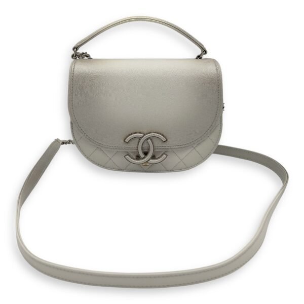 Coco Curve Top Handle Bag White in Caviar Leather, Silver hardware - Image 9