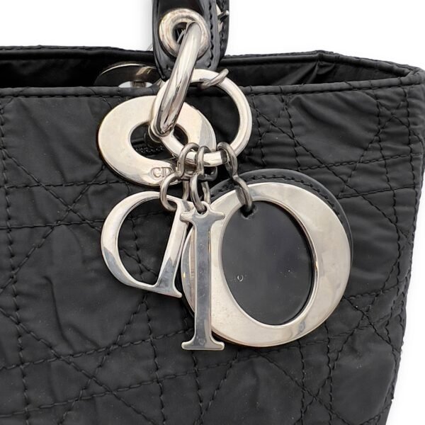 Lady Dior Black Top Handle Bag in Nylon, Silver hardware - Image 7