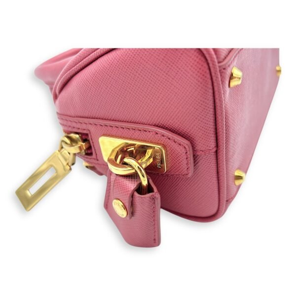 Convertible Bowler Boston Mini Pink Top Handle Bag in Saffiano Leather, Gold hardware - Image 7