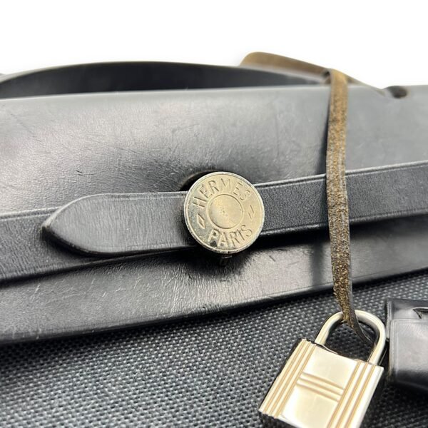 Herbag 31 Black Top Handle Bag in Canvas, Silver hardware - Image 7