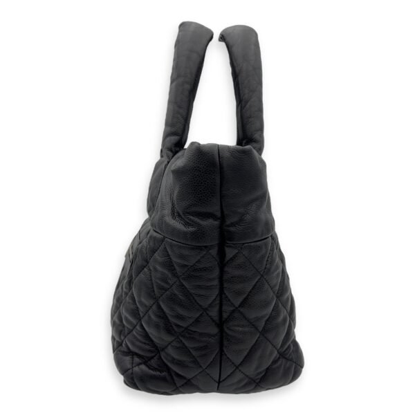 Cocoon Black Tote Bag in Caviar Leather, Silver hardware - Image 4