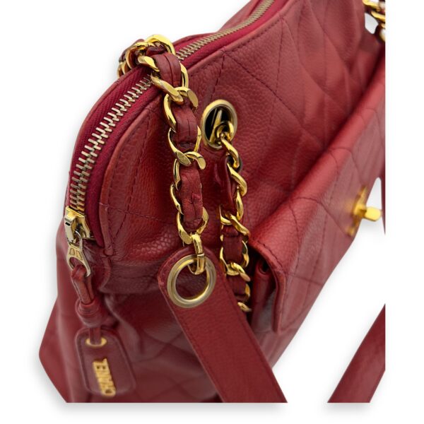 CC Turnlock Shoulder Bag Red in Caviar Leather, Gold hardware - Image 8