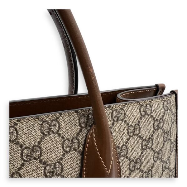 Interlocking G Brown Top Handle Bag in Coated Canvas, Gold hardware - Image 8