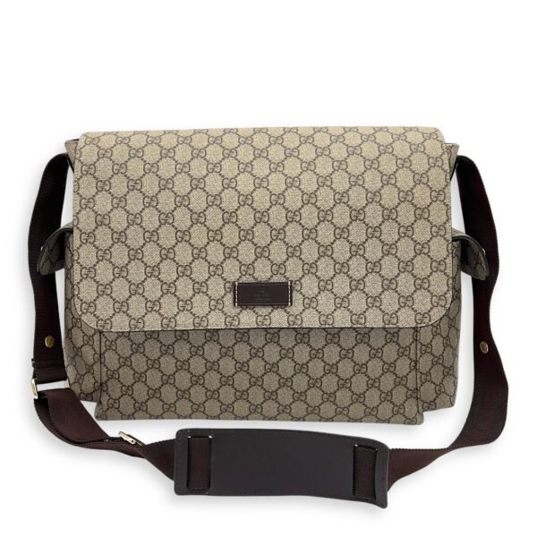 GG Supreme Diaper Bag Brown in Coated Canvas, Gold hardware - Image 5