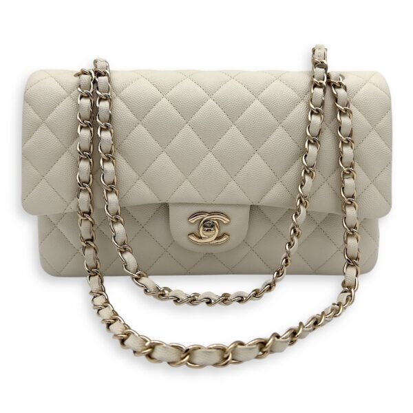 Classic Shoulder Bag White in Caviar Leather, Light Gold hardware - Image 5