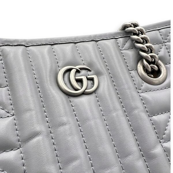 GG Marmont Tote Bag Grey in Calfskin, Ruthenium hardware - Image 7