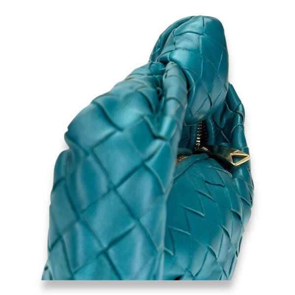 Jodie Mini Blue Shoulder Bag in Intrecciato Leather, Gold hardware - Image 8