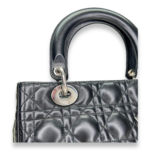 Lady Dior Medium Top handle bag in Lambskin, Silver Hardware - Image 8