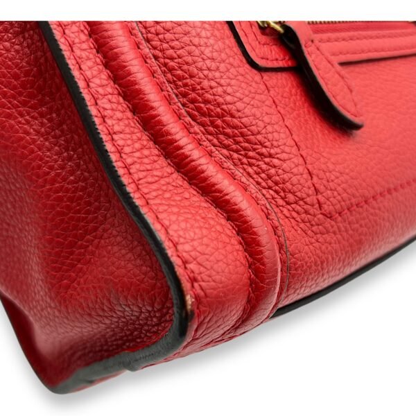 Luggage Crossbody Bag Nano Red in Calfskin, Gold hardware - Image 9