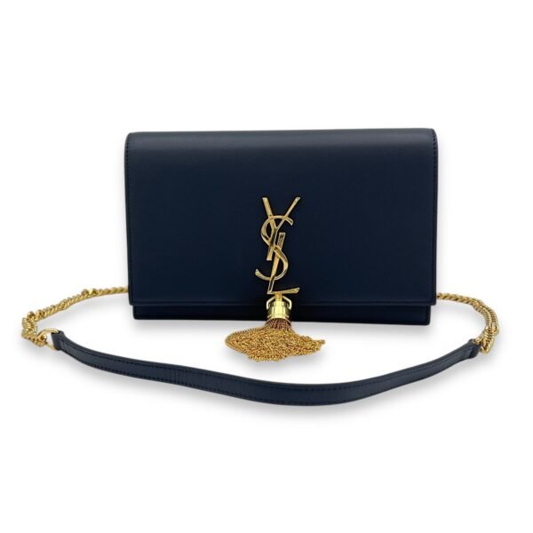 Kate Small Blue Wallet On Chain in Calfskin, Gold hardware - Image 8