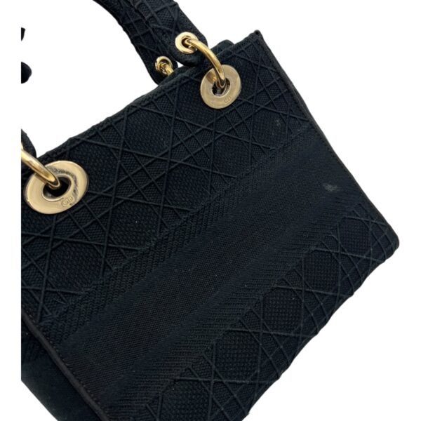 Lady D-Lite Medium Black Top Handle Bag in Canvas, Gold hardware - Image 8