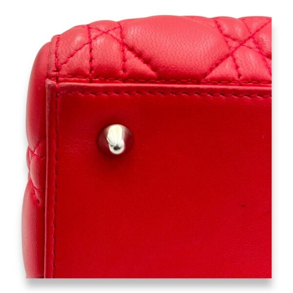 Lady Dior Medium Red Top Handle Bag in Lambskin, Silver hardware - Image 8