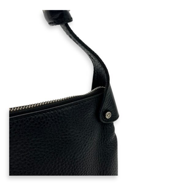 Gancini Black Shoulder Bag in Calfskin, Silver hardware - Image 9