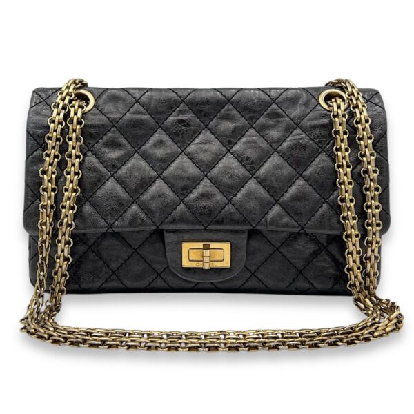 2.55 Medium Black Shoulder Bag in Calfskin, Gold hardware - Image 8