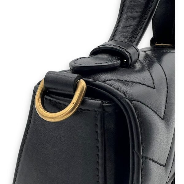 GG Marmont Mini Black Top Handle Bag in Calfskin, Gold hardware - Image 8