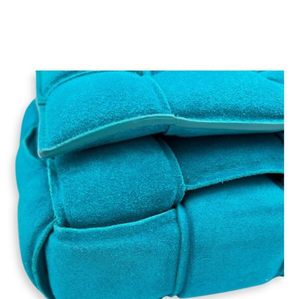 Cassette Crossbody Bag Blue in Suede Leather, Gold hardware - Image 8