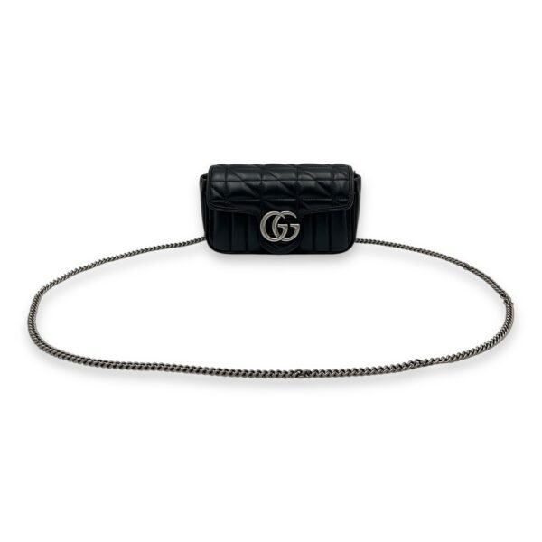 GG Marmont Super Mini Black Shoulder Bag in Calfskin, Silver hardware - Image 8