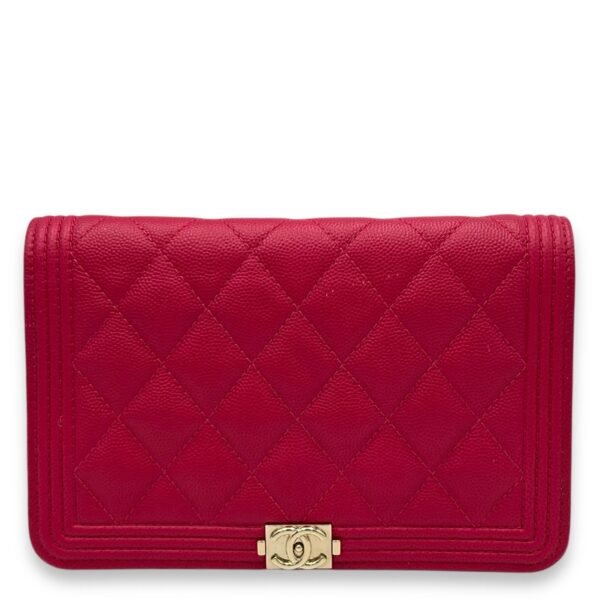 Boy Pink Wallet On Chain in Caviar Leather, Gold hardware
