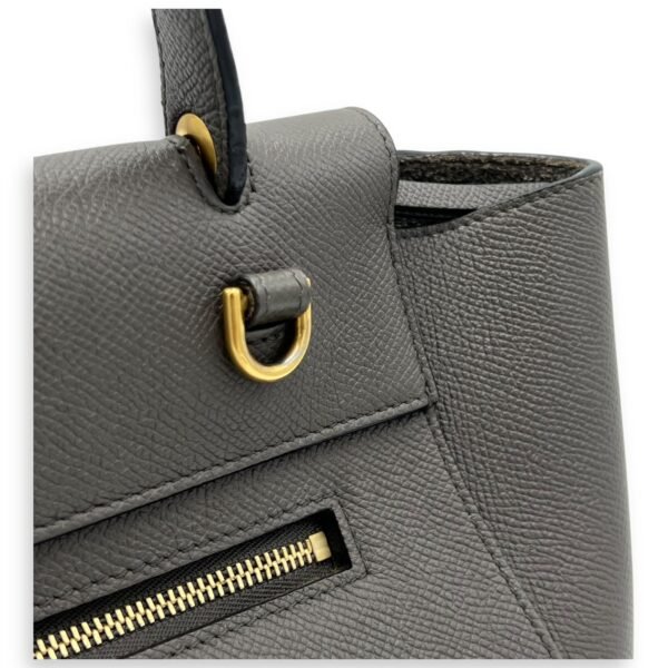 Belt Bag Top Handle Bag Micro Grey in Calfskin, Gold hardware - Image 8
