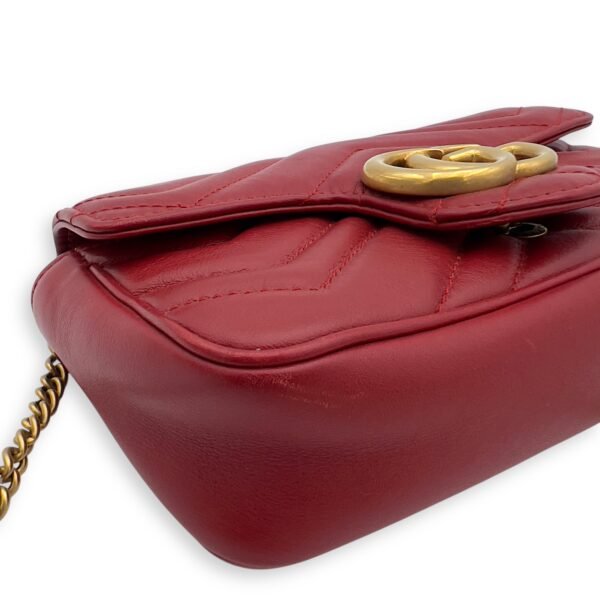GG Marmont Crossbody Bag Mini Red in Calfskin, Gold hardware - Image 6