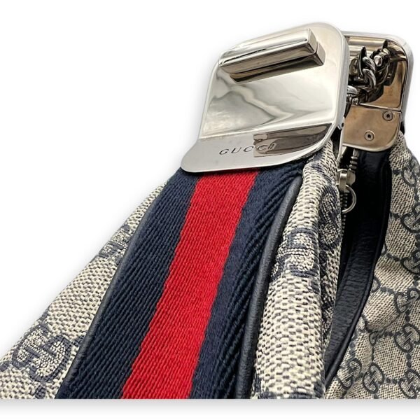 Attache Shoulder Bag Blue in Coated Canvas, Silver hardware - Image 8