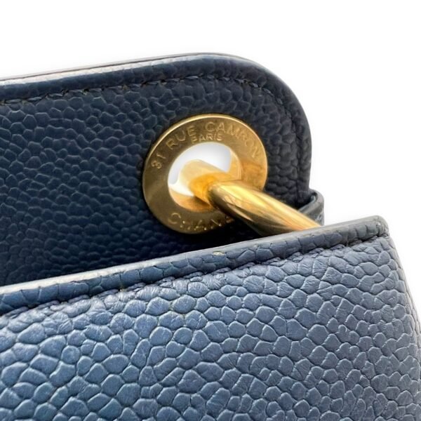 CC Lock Top Handle Bag Blue in Caviar Leather, Gold hardware - Image 9