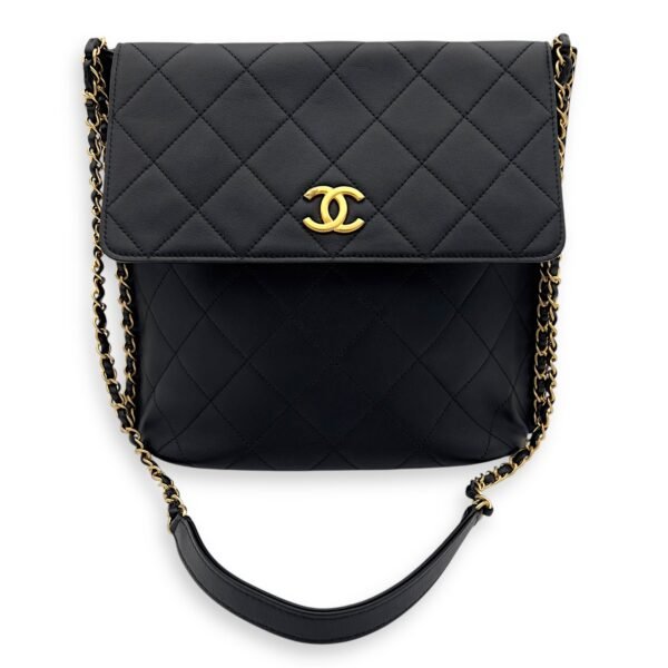 CC Chain Side Black Shoulder Bag in Calfskin, Gold hardware - Image 4