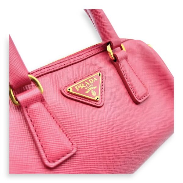 Convertible Bowler Boston Mini Pink Top Handle Bag in Saffiano Leather, Gold hardware - Image 8