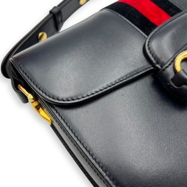 Horsebit 1955 Shoulder Bag Blue in Calfskin, Gold hardware - Image 8