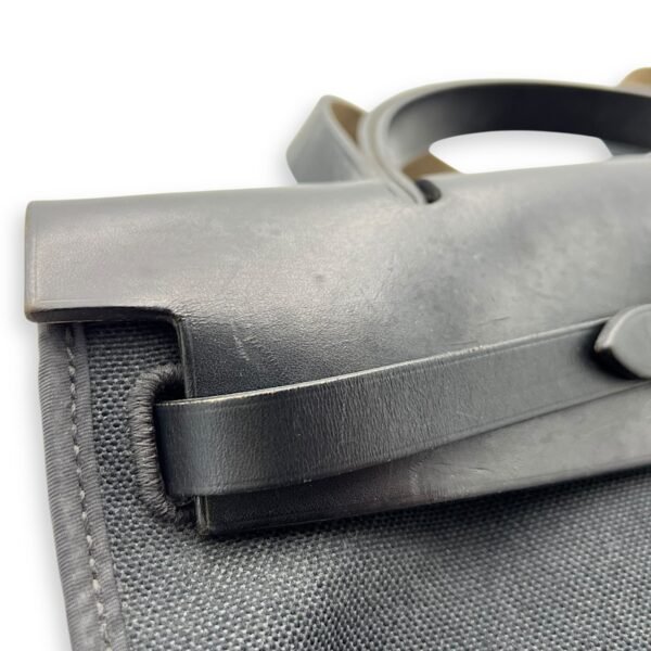 Herbag 31 Black Top Handle Bag in Canvas, Silver hardware - Image 8
