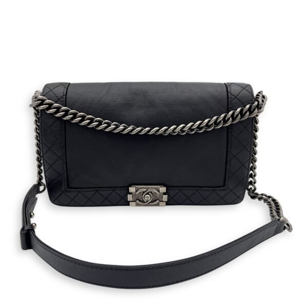 Boy Black Shoulder Bag in Calfskin, Ruthenium hardware - Image 4