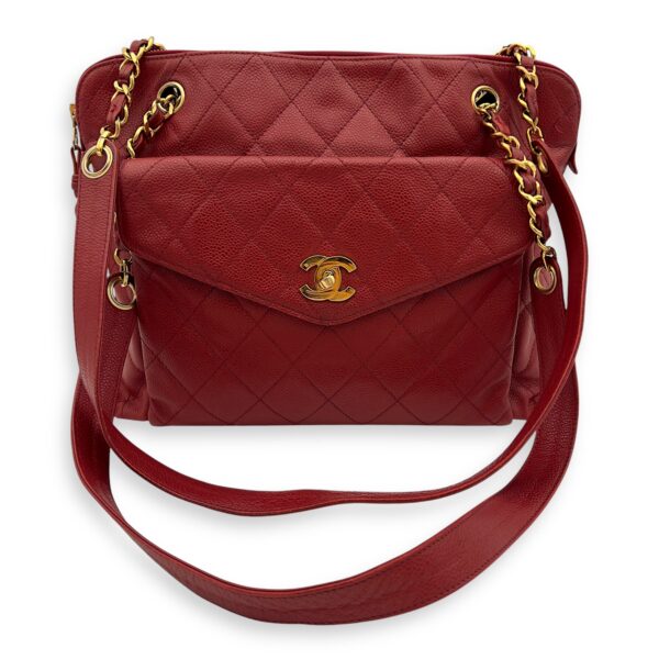 CC Turnlock Shoulder Bag Red in Caviar Leather, Gold hardware - Image 11