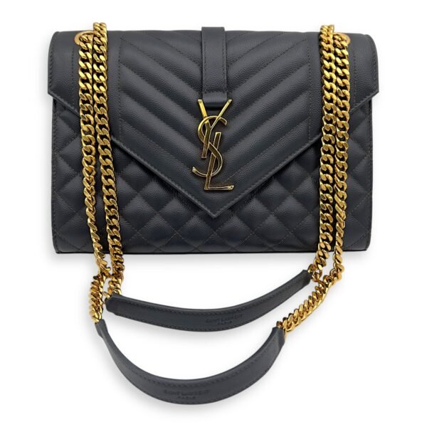 Envelope Shoulder Bag Grey in Caviar Leather, Gold hardware - Image 3
