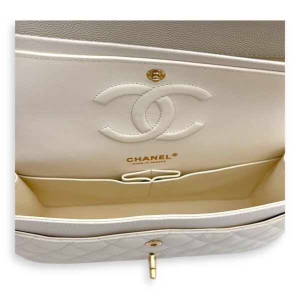 Classic Shoulder Bag White in Caviar Leather, Light Gold hardware - Image 4
