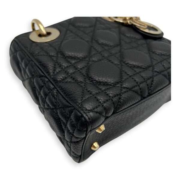 Lady Dior Top Handle Bag Mini Black in Calfskin, Light Gold hardware - Image 12