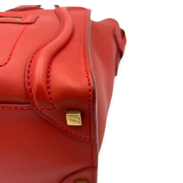 Luggage Top Handle Bag Micro Red in Calfskin, Gold hardware - Image 8