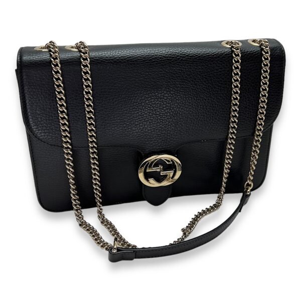 Interlocking G Black Crossbody Bag in Calfskin, Light Gold hardware - Image 10