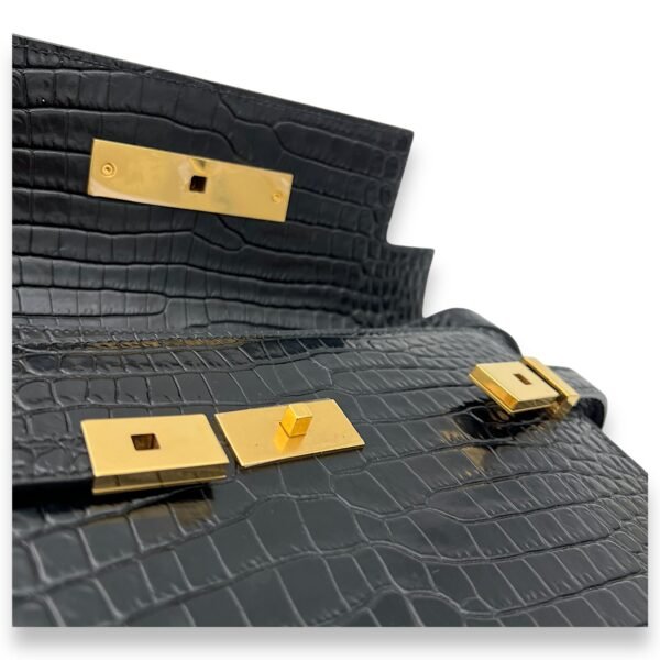 Manhattan Shoulder Bag Black in Crocodile Embossed Calfskin, Gold hardware - Image 9