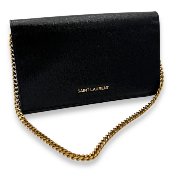 Logo Wallet On Chain Black in Patent Leather, Gold hardware - Image 9