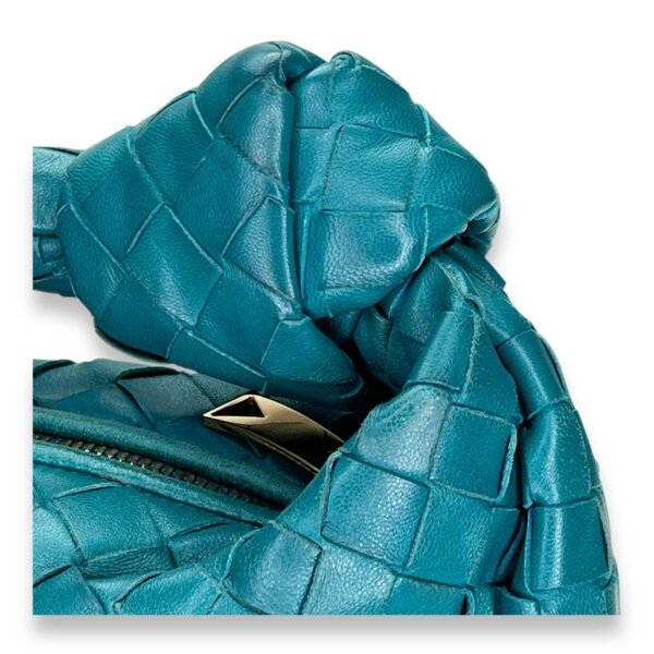 Jodie Mini Blue Shoulder Bag in Intrecciato Leather, Gold hardware - Image 9