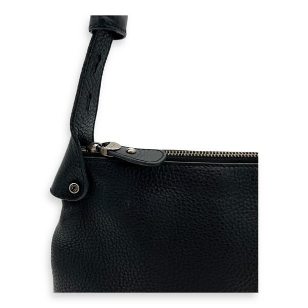 Gancini Black Shoulder Bag in Calfskin, Silver hardware - Image 8