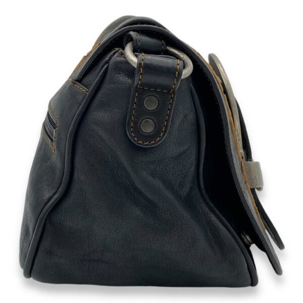 Gaucho Black Crossbody Bag in Calfskin, Ruthenium hardware - Image 4