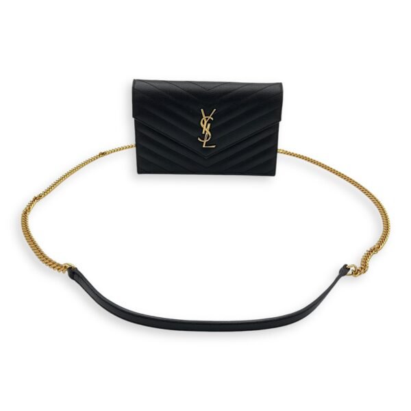 Envelope Wallet On Chain Blue in Calfskin, Gold hardware - Image 10