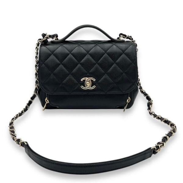 Business Affinity Medium Black Top Handle Bag in Caviar Leather, Gold hardware - Image 9
