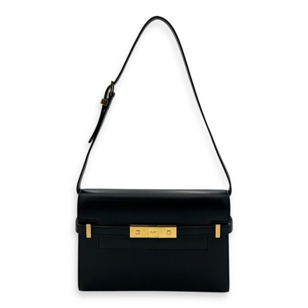 Manhattan Shoulder Bag Black in Calfskin, Gold hardware