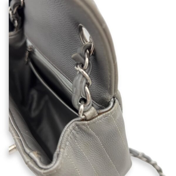 Chevron Square Mini Grey Crossbody Bag in Canvas, Silver hardware - Image 9