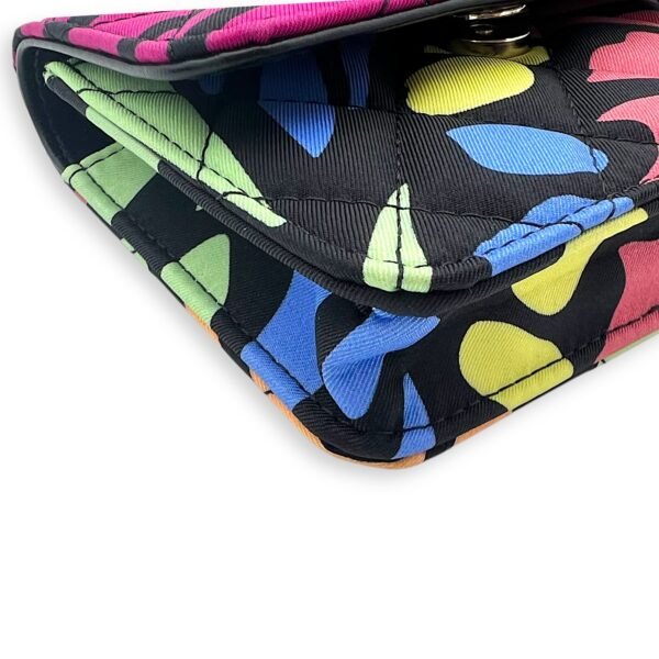 CC Floral Printed Mini Multi-colour Wallet On Chain in Fabric, Gold hardware - Image 9