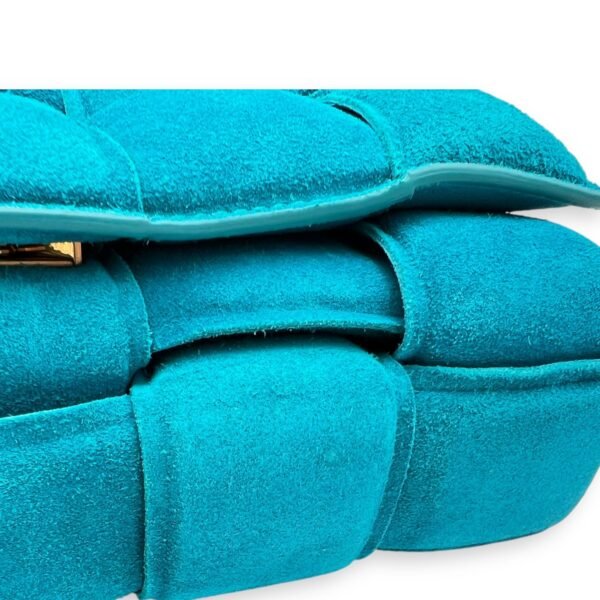 Cassette Crossbody Bag Blue in Suede Leather, Gold hardware - Image 9