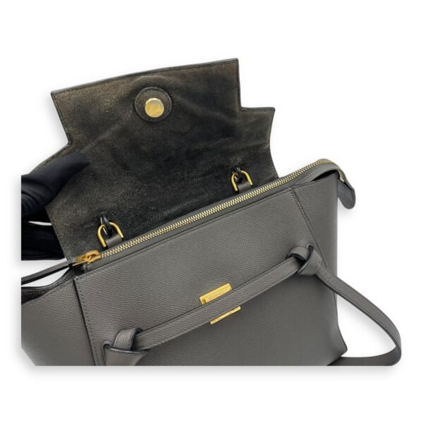 Belt Bag Top Handle Bag Micro Grey in Calfskin, Gold hardware - Image 9